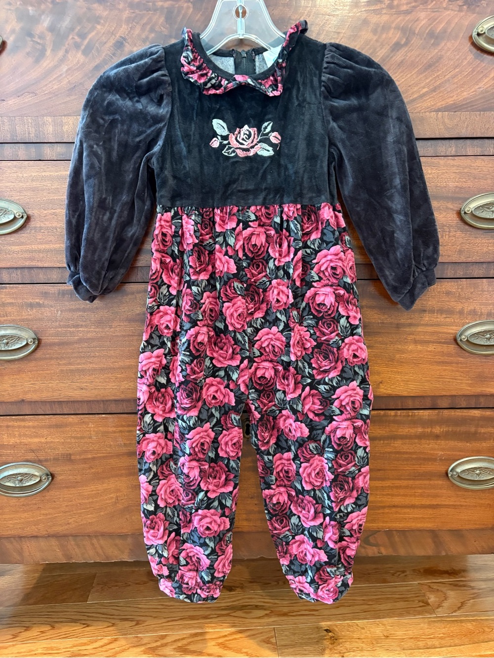 Vintage ‘90s Mufflings toddler girl black & pink velvet & corduroy romper 4T